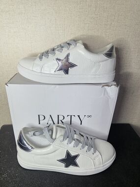 Party Women’s White Sneakers with Silver Star Accent